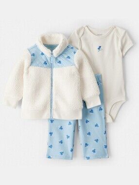 NEW Carter's Baby Girls Floral Quilted Sherpa Cardigan Bodysuit Pants 3 Pc Set